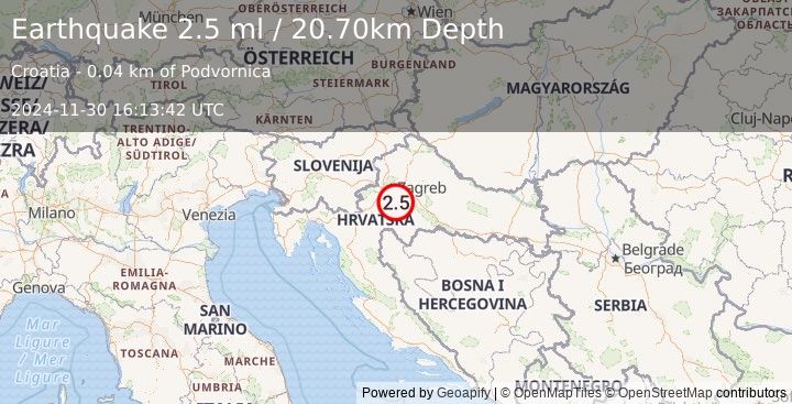 Earthquake CROATIA (2.5 ml) (2024-11-30 16:13:48 UTC)