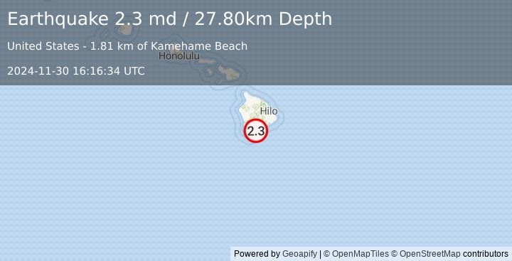 Earthquake ISLAND OF HAWAII, HAWAII (2.3 md) (2024-11-30 16:16:36 UTC)