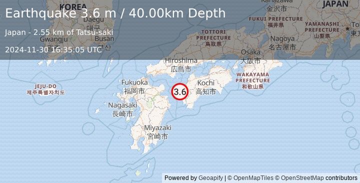 Earthquake SHIKOKU, JAPAN (3.6 m) (2024-11-30 16:35:05 UTC)