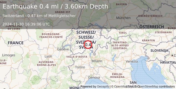 Earthquake SWITZERLAND (0.4 ml) (2024-11-30 16:39:06 UTC)