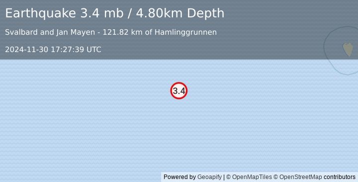 Earthquake NORWEGIAN SEA (3.4 mb) (2024-11-30 17:27:39 UTC)