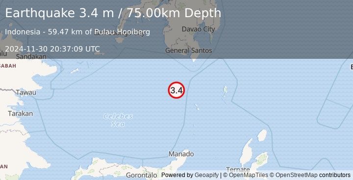 Earthquake CELEBES SEA (3.4 m) (2024-11-30 20:37:09 UTC)