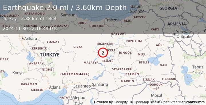 Earthquake EASTERN TURKEY (2.0 ml) (2024-11-30 22:16:49 UTC)