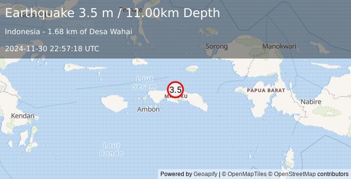 Earthquake SERAM, INDONESIA (3.5 m) (2024-11-30 22:57:18 UTC)