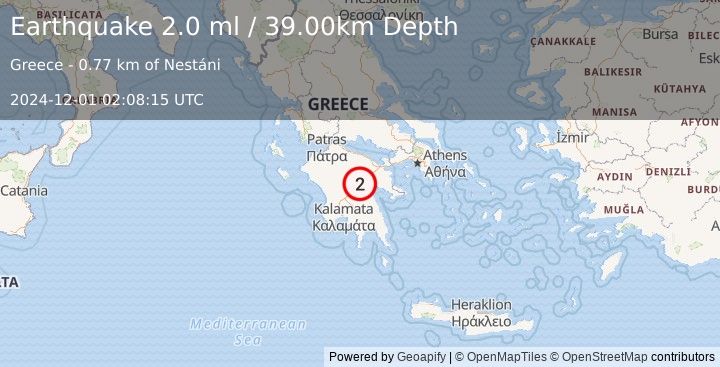 Earthquake SOUTHERN GREECE (2.0 ml) (2024-12-01 02:08:15 UTC)