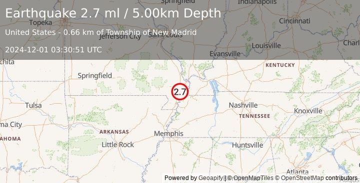 Earthquake SOUTHEASTERN MISSOURI (2.7 ml) (2024-12-01 03:30:51 UTC)