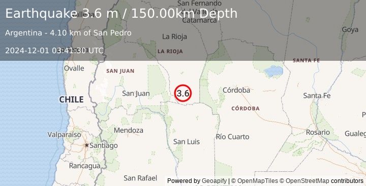 Earthquake LA RIOJA, ARGENTINA (3.6 m) (2024-12-01 03:41:30 UTC)