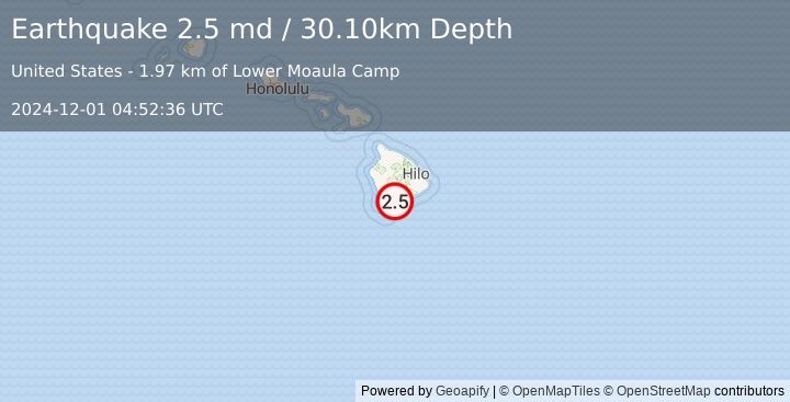 Earthquake ISLAND OF HAWAII, HAWAII (2.5 md) (2024-12-01 04:52:36 UTC)