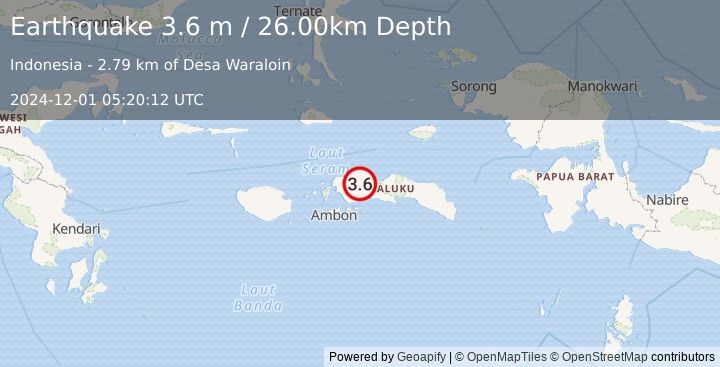 Earthquake SERAM, INDONESIA (3.6 m) (2024-12-01 05:20:12 UTC)