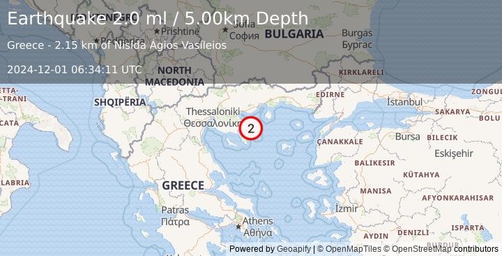 Earthquake AEGEAN SEA (2.0 ml) (2024-12-01 06:34:11 UTC)