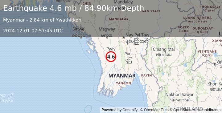 Earthquake MYANMAR (4.6 mb) (2024-12-01 07:57:45 UTC)