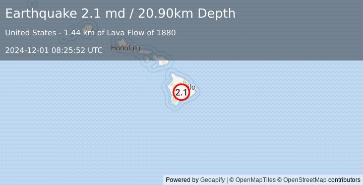 Earthquake ISLAND OF HAWAII, HAWAII (2.1 md) (2024-12-01 08:25:52 UTC)