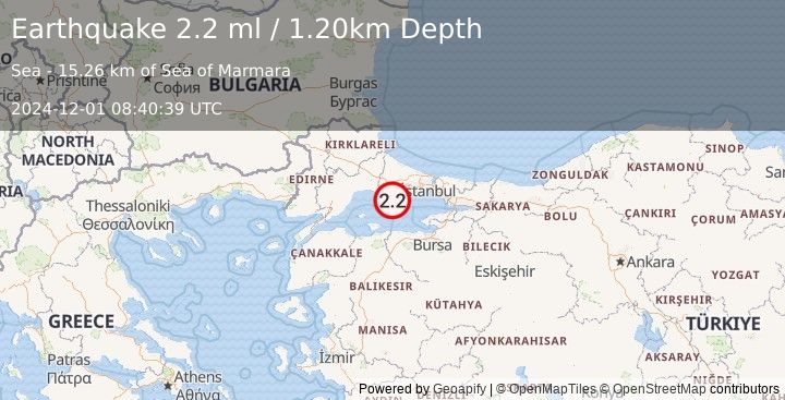 Earthquake WESTERN TURKEY (2.2 ml) (2024-12-01 08:40:39 UTC)