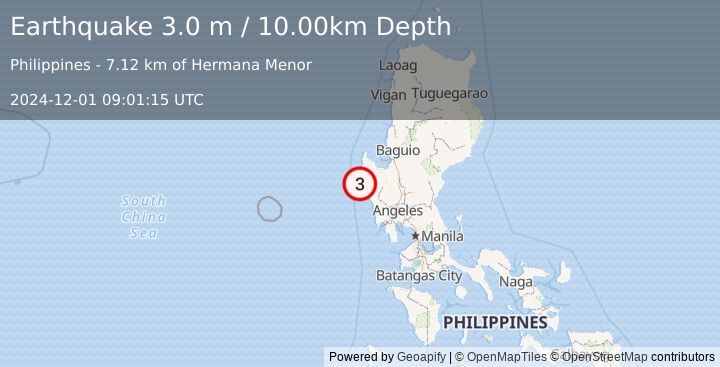 Earthquake LUZON, PHILIPPINES (3.0 m) (2024-12-01 09:01:15 UTC)