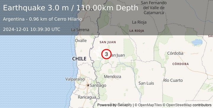 Earthquake SAN JUAN, ARGENTINA (3.0 m) (2024-12-01 10:39:30 UTC)