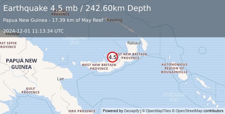 Earthquake NEW BRITAIN REGION, P.N.G. (4.5 mb) (2024-12-01 11:13:34 UTC)