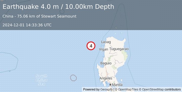 Earthquake PHILIPPINE ISLANDS REGION (4.0 m) (2024-12-01 14:33:36 UTC)