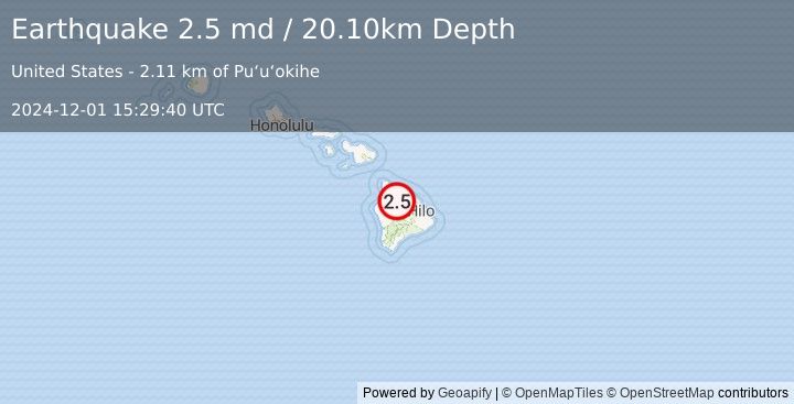 Earthquake ISLAND OF HAWAII, HAWAII (2.5 md) (2024-12-01 15:29:40 UTC)