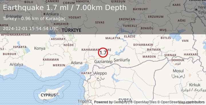 Earthquake CENTRAL TURKEY (1.7 ml) (2024-12-01 15:54:54 UTC)