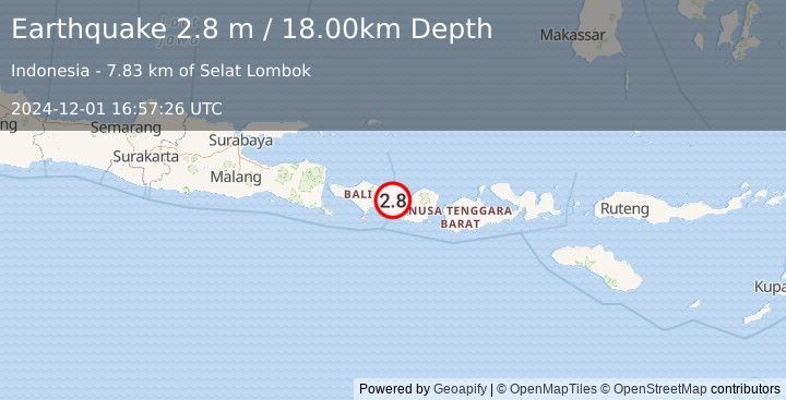 Earthquake BALI REGION, INDONESIA (2.8 m) (2024-12-01 16:57:26 UTC)