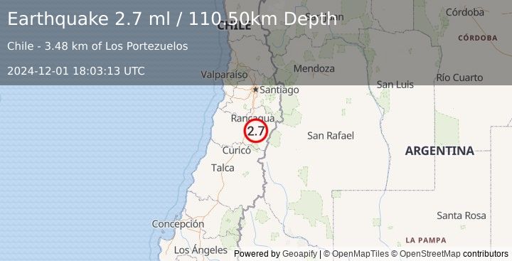 Earthquake LIBERTADOR O'HIGGINS, CHILE (2.7 ml) (2024-12-01 18:03:13 UTC)