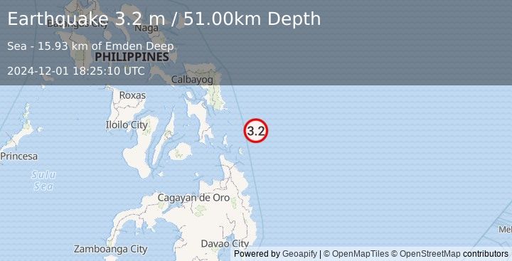 Earthquake PHILIPPINE ISLANDS REGION (3.2 m) (2024-12-01 18:25:10 UTC)