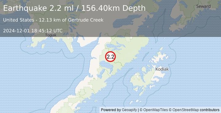 Earthquake ALASKA PENINSULA (2.2 ml) (2024-12-01 18:45:12 UTC)