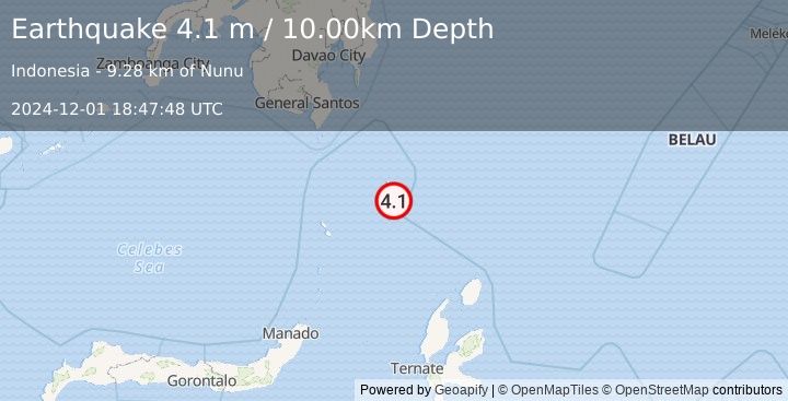 Earthquake KEPULAUAN TALAUD, INDONESIA (4.1 m) (2024-12-01 18:47:48 UTC)