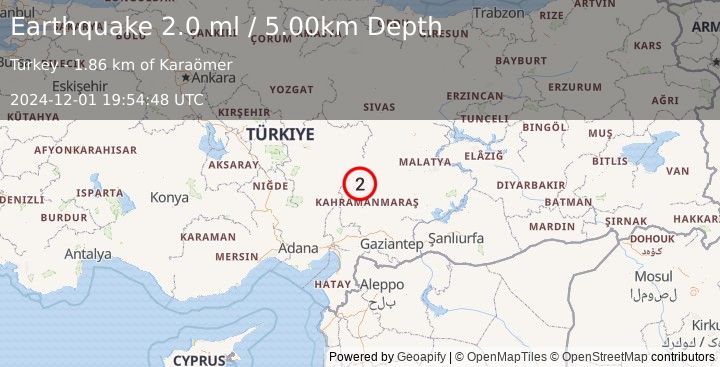 Earthquake CENTRAL TURKEY (2.0 ml) (2024-12-01 19:54:48 UTC)