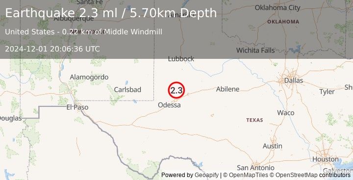 Earthquake WESTERN TEXAS (2.3 ml) (2024-12-01 20:06:36 UTC)