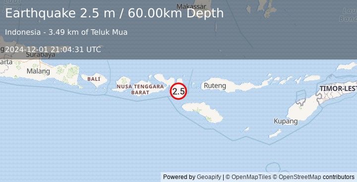 Earthquake SUMBAWA REGION, INDONESIA (2.5 m) (2024-12-01 21:04:31 UTC)