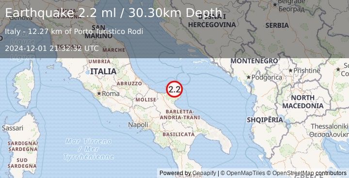 Earthquake ADRIATIC SEA (2.2 ml) (2024-12-01 21:32:32 UTC)