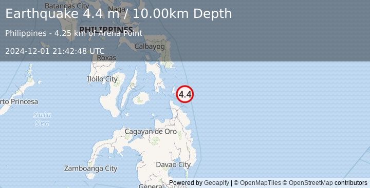 Earthquake PHILIPPINE ISLANDS REGION (4.4 m) (2024-12-01 21:42:48 UTC)