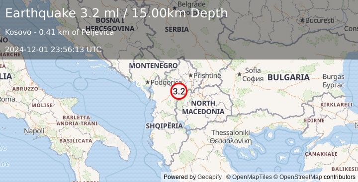 Earthquake KOSOVO (3.2 ml) (2024-12-01 23:56:13 UTC)