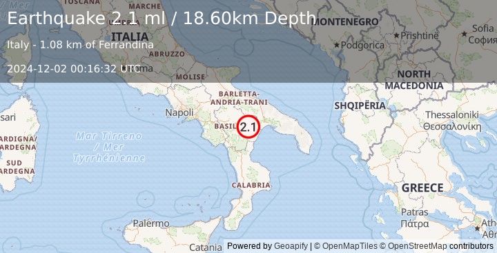 Earthquake SOUTHERN ITALY (2.1 ml) (2024-12-02 00:16:32 UTC)