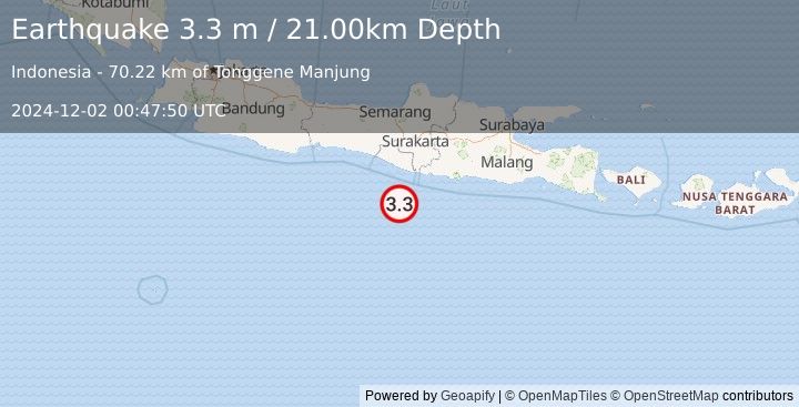 Earthquake JAVA, INDONESIA (3.3 m) (2024-12-02 00:47:50 UTC)