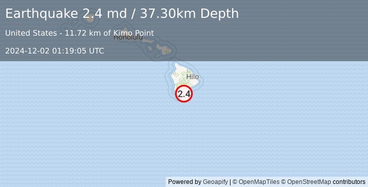 Earthquake ISLAND OF HAWAII, HAWAII (2.4 md) (2024-12-02 01:19:05 UTC)