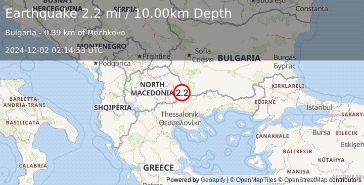 Earthquake BULGARIA (2.2 ml) (2024-12-02 02:14:53 UTC)