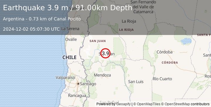 Earthquake SAN JUAN, ARGENTINA (3.9 m) (2024-12-02 05:07:30 UTC)