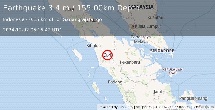 Earthquake NORTHERN SUMATRA, INDONESIA (3.4 m) (2024-12-02 05:15:42 UTC)