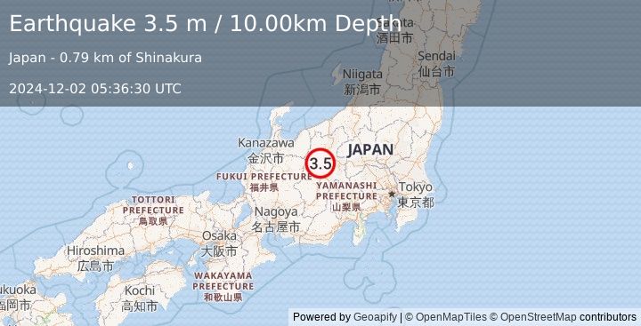 Earthquake EASTERN HONSHU, JAPAN (3.5 m) (2024-12-02 05:36:30 UTC)