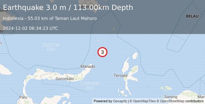 Earthquake KEPULAUAN SANGIHE, INDONESIA (3.0 m) (2024-12-02 06:34:23 UTC)