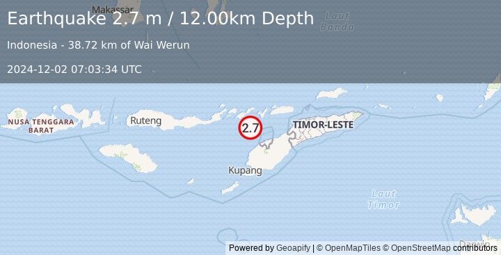 Earthquake FLORES REGION, INDONESIA (2.7 m) (2024-12-02 07:03:34 UTC)