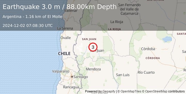 Earthquake SAN JUAN, ARGENTINA (3.0 m) (2024-12-02 07:08:30 UTC)