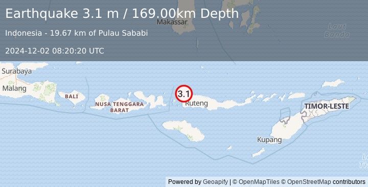 Earthquake FLORES REGION, INDONESIA (3.1 m) (2024-12-02 08:20:20 UTC)