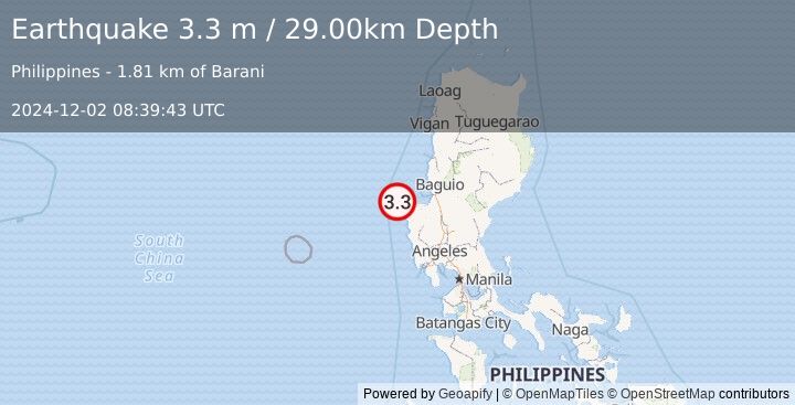 Earthquake LUZON, PHILIPPINES (3.3 m) (2024-12-02 08:39:43 UTC)