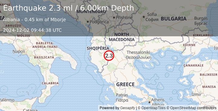 Earthquake ALBANIA (2.3 ml) (2024-12-02 09:44:38 UTC)