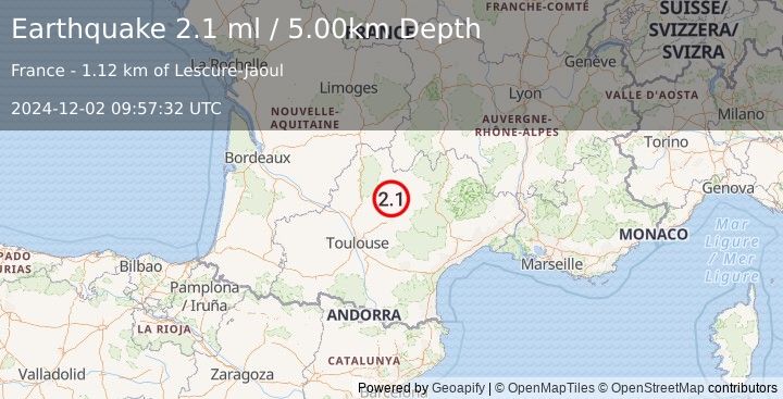 Earthquake FRANCE (2.1 ml) (2024-12-02 09:57:32 UTC)