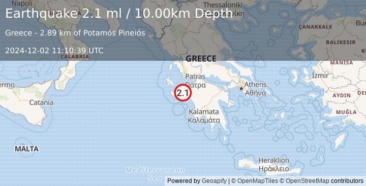 Earthquake SOUTHERN GREECE (2.1 ml) (2024-12-02 11:10:39 UTC)