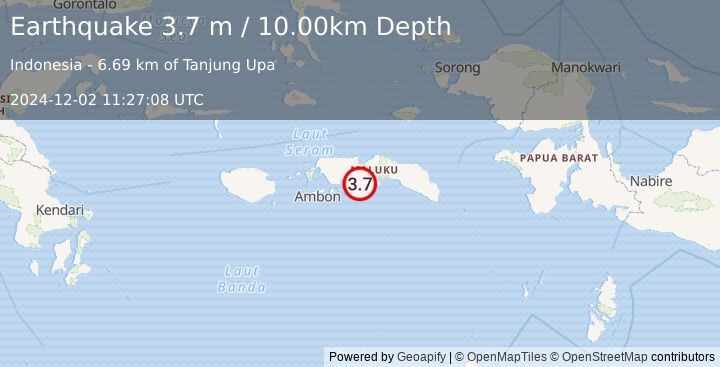 Earthquake SERAM, INDONESIA (3.7 m) (2024-12-02 11:27:08 UTC)